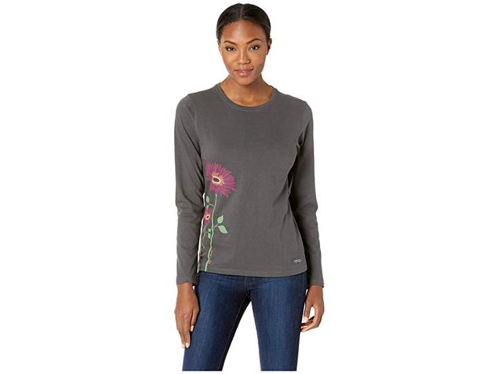 Life Is Good Namaste Daisies Crusher Long Sleeve T-shirt (night Black) Women's T Shirt