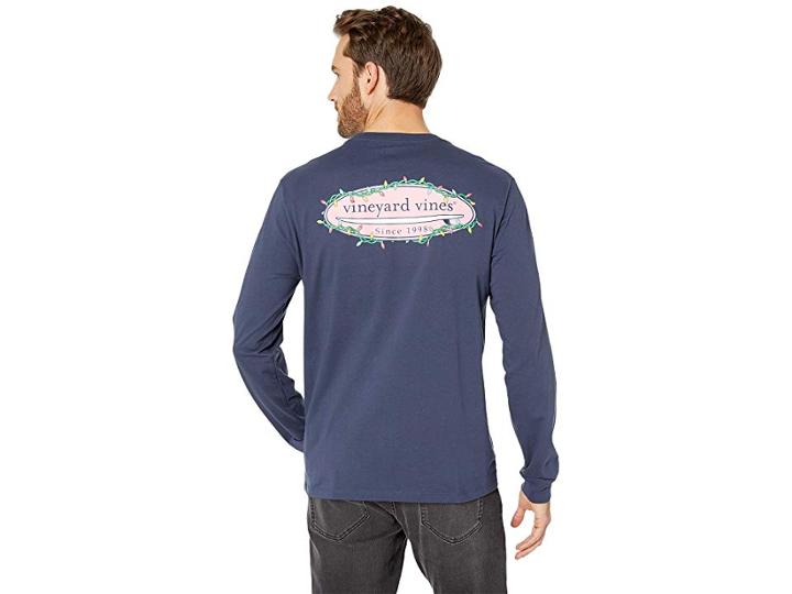 Vineyard Vines Long Sleeve Surf Lights Pocket Tee (blue Blazer) Men's Clothing