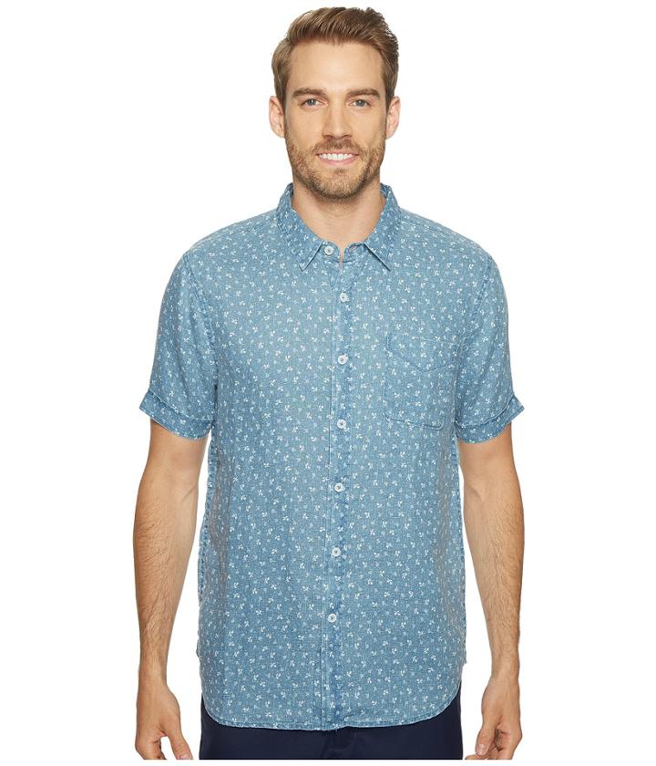 True Grit Floral Lux Linen Short Sleeve One-pocket Shirt (soft Blue) Men's Clothing