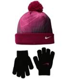 Nike Kids Graphic Pom Beanie Gloves Set (little Kids) (sport Fuchsia) Beanies
