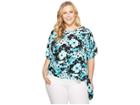Michael Michael Kors Plus Size Springtime Flare Tie Top (tile Blue/black Multi) Women's Clothing