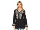 Scully Camelotte Cold Shoulder Embroidered Tunic (black) Women's Blouse
