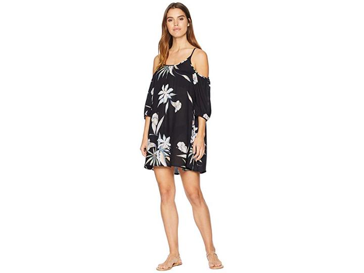 Roxy Baliana Cover-up Swimsuit Dress (true Black Delicate Flowers) Women's Swimwear