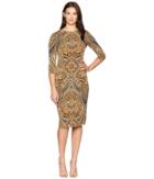 London Times Feather Scroll 3/4 Sleeve Fitted Dress (apricot) Women's Dress