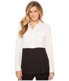 Calvin Klein Color Block Button Down Tunic (black) Women's Blouse
