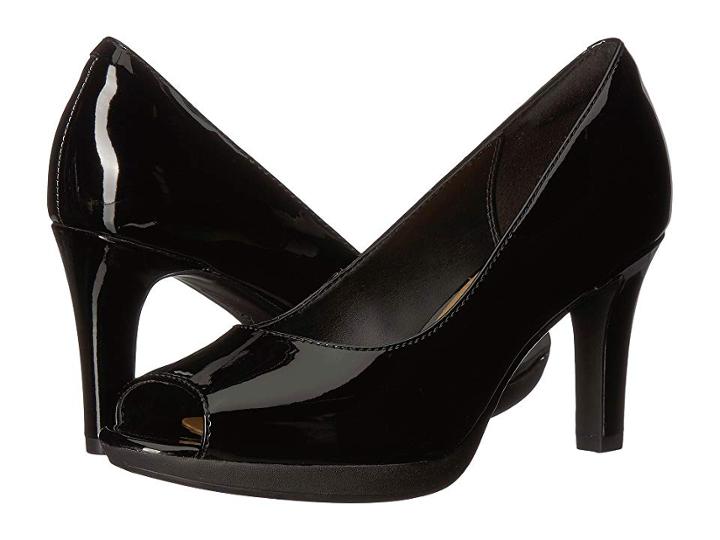 Clarks Adriel Phyliss (black Patent Synthetic) Women's Toe Open Shoes