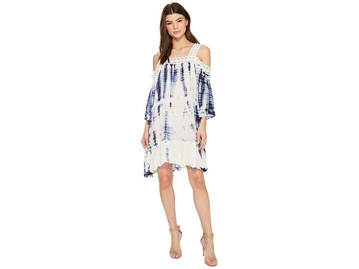 American Rose Hannah Cold Shoulder Dress With Lace Detail (white/navy) Women's Dress