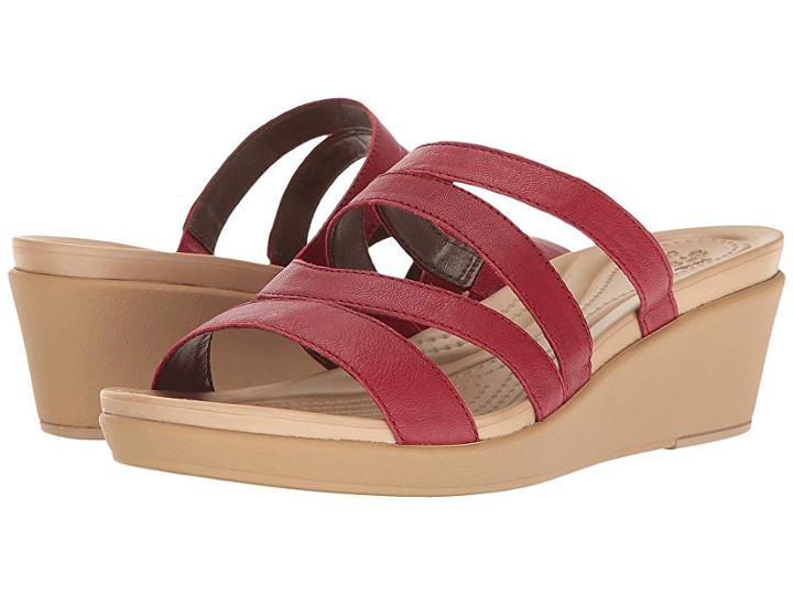 Crocs Leigh-ann Mini Wedge Leather (pepper) Women's Wedge Shoes