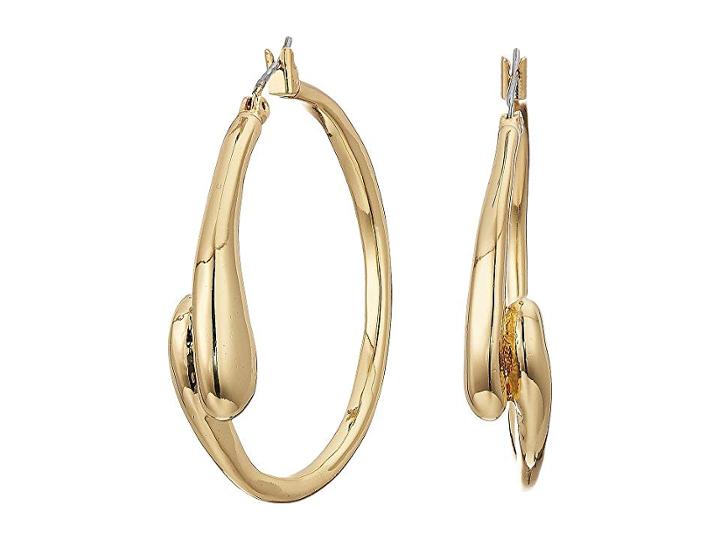 Robert Lee Morris Shiny And Brushed Gold Tone Curved Hoop Earrings (gold) Earring