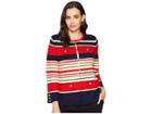 Anne Klein Multi Striped Cardigan With Pocket Flaps (marine Red/marine Blue Combo) Women's Sweater