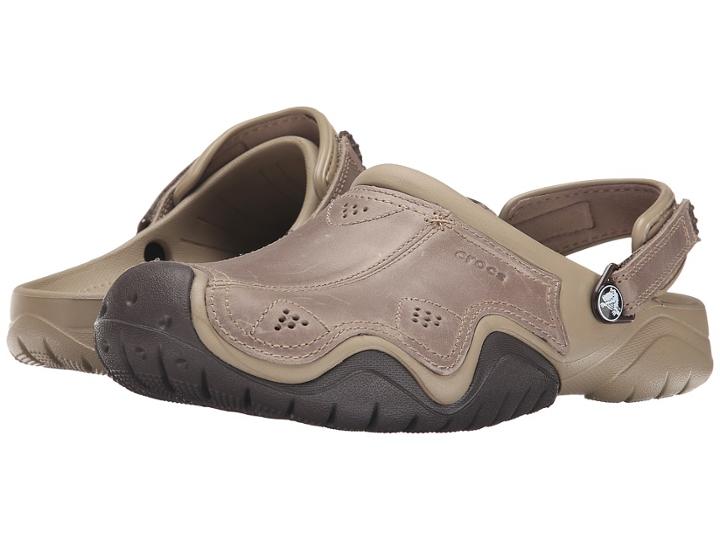 Crocs Swiftwater Leather Camp Clog (khaki/espresso) Men's  Shoes