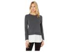 Vince Camuto Long Sleeve Crew Neck Sweater With Cotton Shirting (medium Heather Grey) Women's Sweater