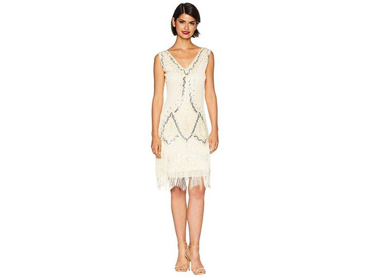 Unique Vintage 1920s Style Beaded Sylvie Flapper Dress (cream) Women's Dress
