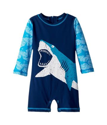 Hatley Kids Shark Alley Mini Rashguard One-piece (infant) (blue) Boy's Swimsuits One Piece