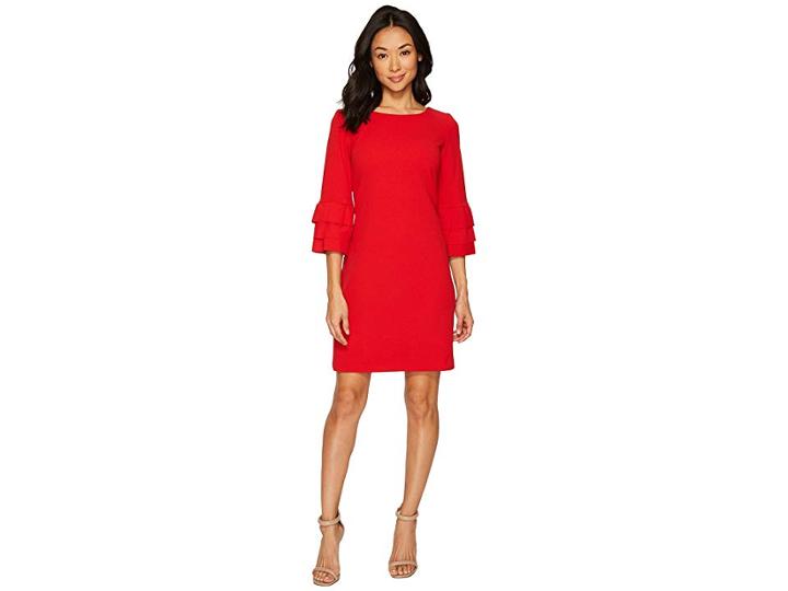 Taylor Crepe Shift Dress W/ Ruffle Sleeves (poppy) Women's Dress