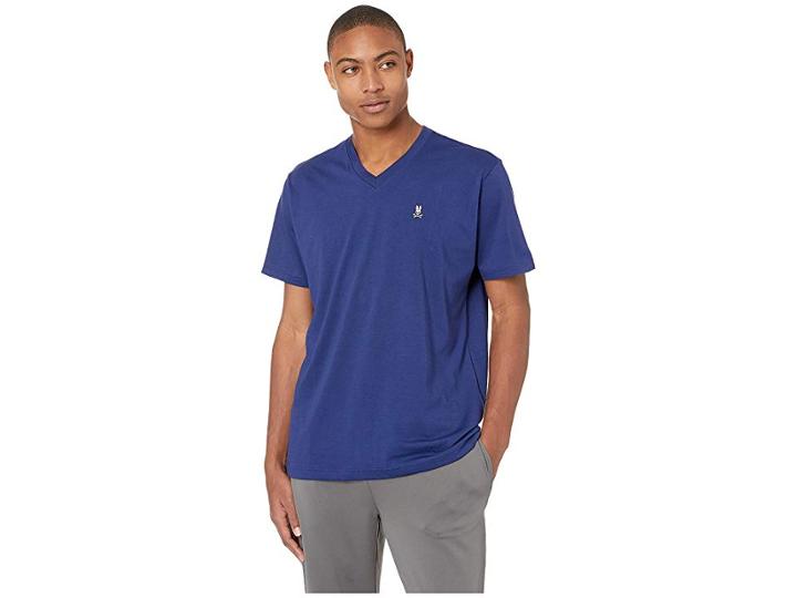 Psycho Bunny V-neck Heather T-shirt (blue Print) Men's T Shirt