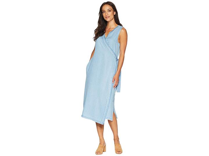 Nydj Wrap Dress W/ Release Hem (sea Mist Wash) Women's Dress