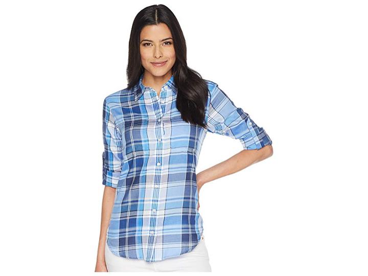 Lauren Ralph Lauren Plaid Cotton Twill Shirt (blue Multi) Women's Clothing