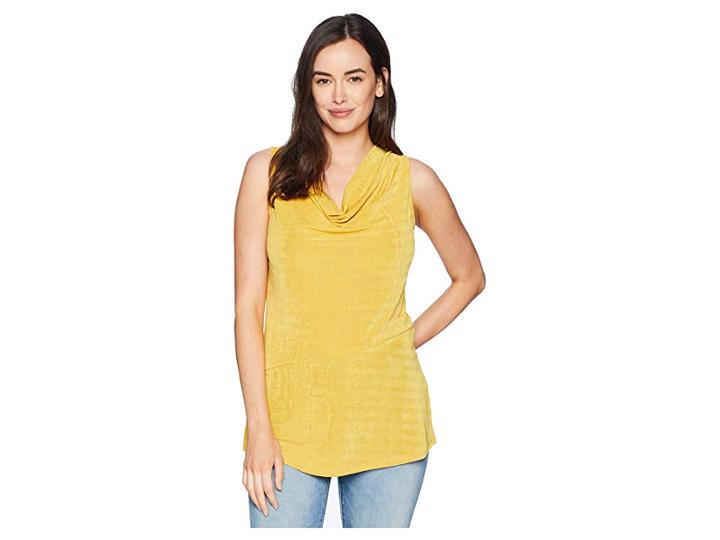 Ellen Tracy Sleeveless Top With Asymmetrical Hem (citrine) Women's Clothing