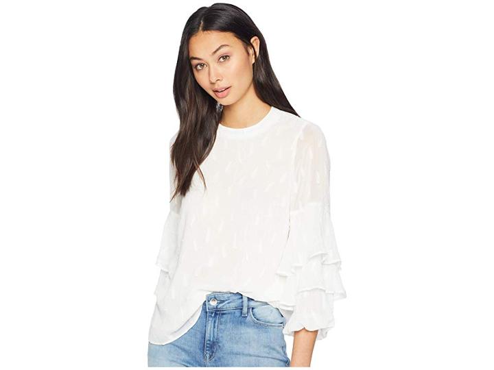 Bishop + Young Tear Drop Ruffle Top (white) Women's Long Sleeve Pullover