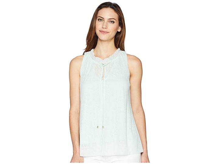 Ellen Tracy Shirred Neck Sleeveless Top (seafoam) Women's Sleeveless