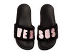 Versus Versace Footbed Sandal Rubber Sole H.20+leather Lettering Pelo Curly (black/pink/black) Women's Sandals