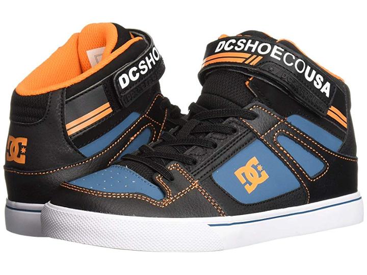 Dc Kids Pure High-top Ev (little Kid/big Kid) (black/orange/blue) Boys Shoes