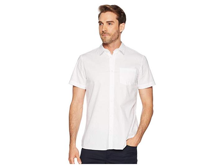 Calvin Klein Short Sleeve Set On Placket Tonal Seersucker Button Down (standard White) Men's Clothing