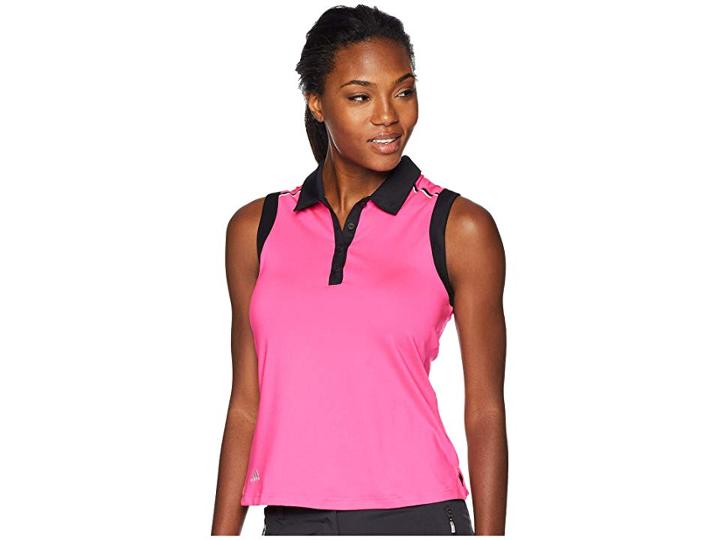 Adidas Golf Ultimate Two-tone Sleeveless Polo (shock Pink) Women's Clothing