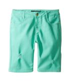 Tommy Hilfiger Kids Bermuda Length Distressed Denim Shorts In Cabbage (little Kids/big Kids) (cabbage) Girl's Shorts