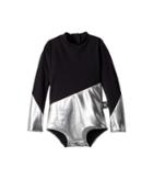 Nununu Half And Half Long Sleeve Swimsuit (infant/toddler/little Kids) (black/silver) Girl's Swimsuits One Piece