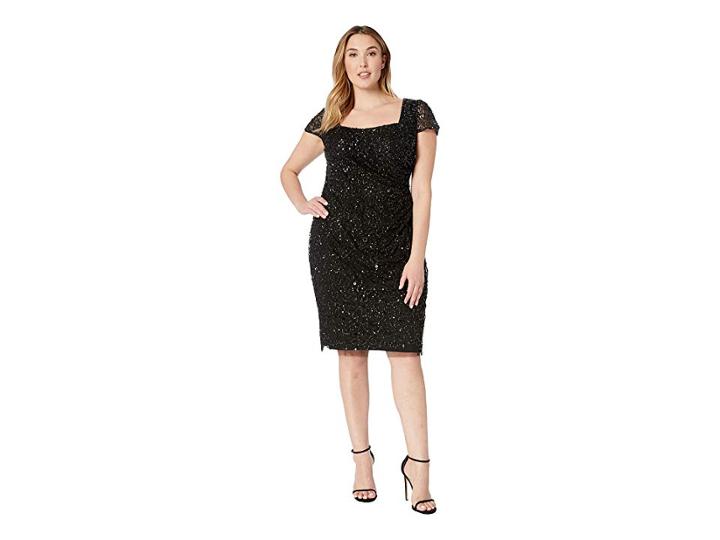Adrianna Papell Plus Size Beaded Short Dress (black) Women's Dress