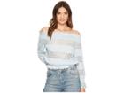 J.o.a. Smocked Off The Shoulder Knit Lace Top (mint) Women's Clothing