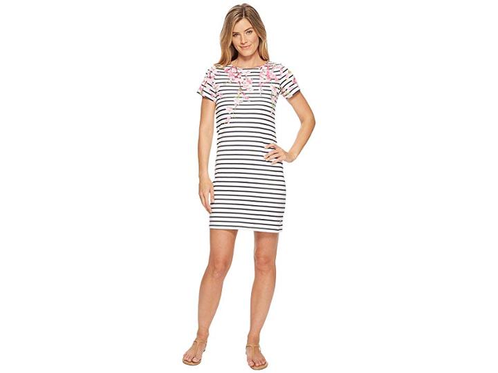 Joules Riviera Short Sleeve Printed Jersey Dress (navy Blossom Stripe) Women's Dress
