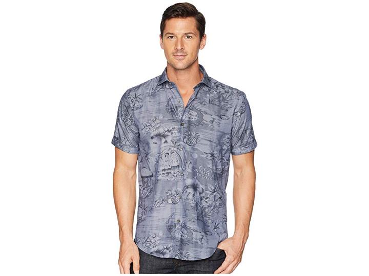 Bugatchi Shaped Fit Paradise Print Woven Shirt (graphite) Men's Clothing