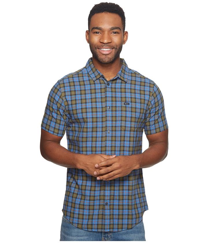 Rvca That'll Do Plaid 3 Shirt (burnt Olive) Men's Long Sleeve Button Up