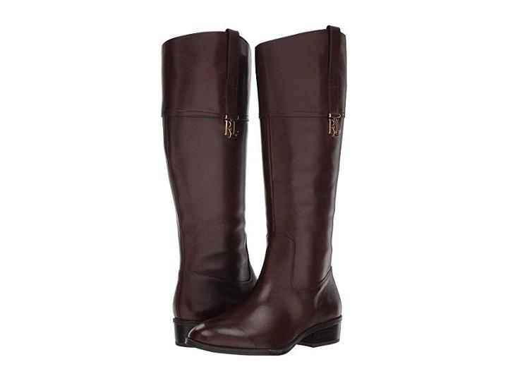 Lauren Ralph Lauren Merrie Wide Calf (dark Brown Burnished Calf) Women's  Shoes