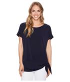 Calvin Klein Short Sleeve With Crepe De Chin Trim Tie (twilight) Women's Short Sleeve Knit