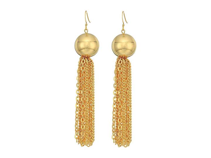 Kenneth Jay Lane Polished Gold Ball With Tassel Fishhook Earrings (polished Gold) Earring