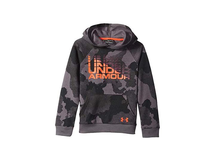 Under Armour Kids Rival Wordmark Hoodie (big Kids) (charcoal/radio Red) Boy's Sweatshirt