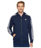 Adidas Essentials 3s Full Zip Brushed Fleece Hoodie (collegiate Navy/white) Men's Sweatshirt
