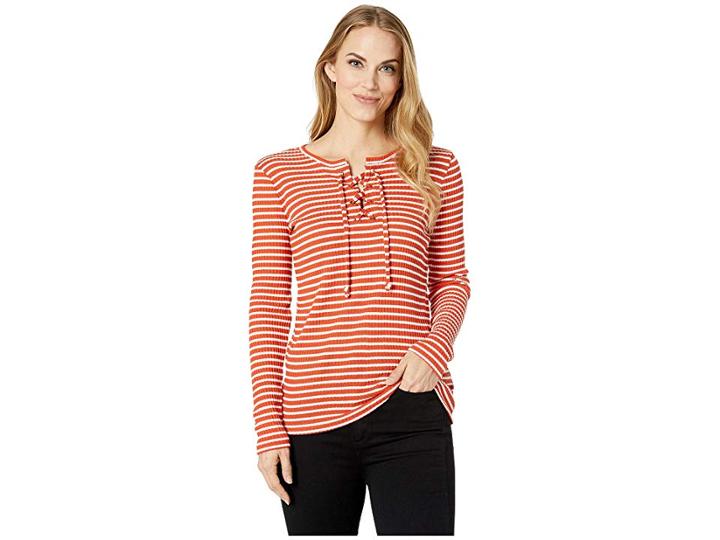 Michael Michael Kors Cut Out Lace-up Top (bright Terra Cotta/white) Women's Clothing