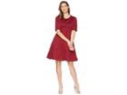 London Times Jacquard Elbow Sleeve Fit Flare Dress (wine) Women's Dress