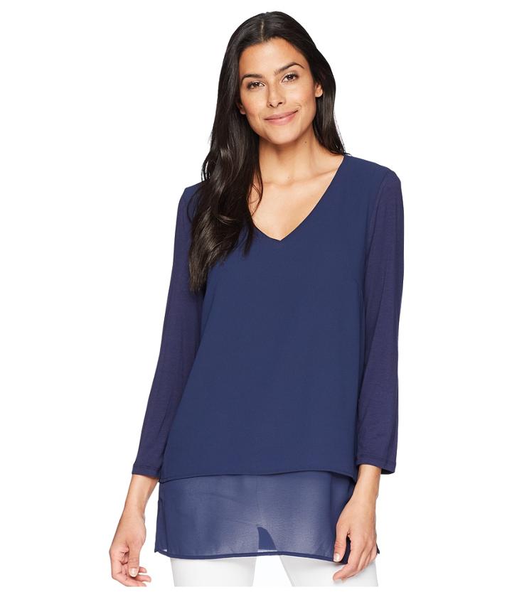 Michael Michael Kors Multi Woven Layer Top (true Navy) Women's Clothing