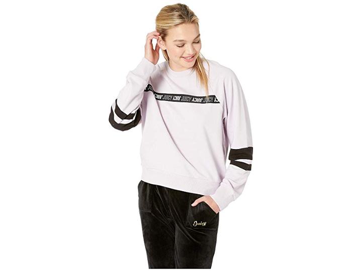 Juicy Couture Juicy Repeat Stripe Logo Pullover (lavender Fog) Women's Clothing