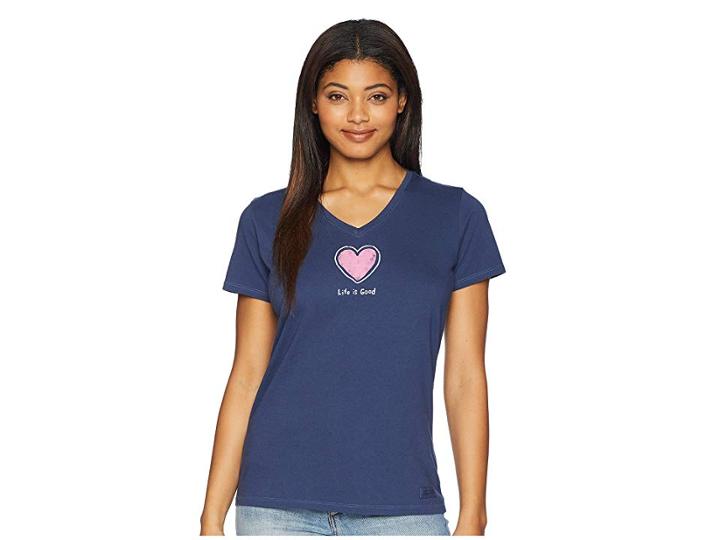 Life Is Good Classic Heart Crusher Vee Tee (darkest Blue) Women's T Shirt