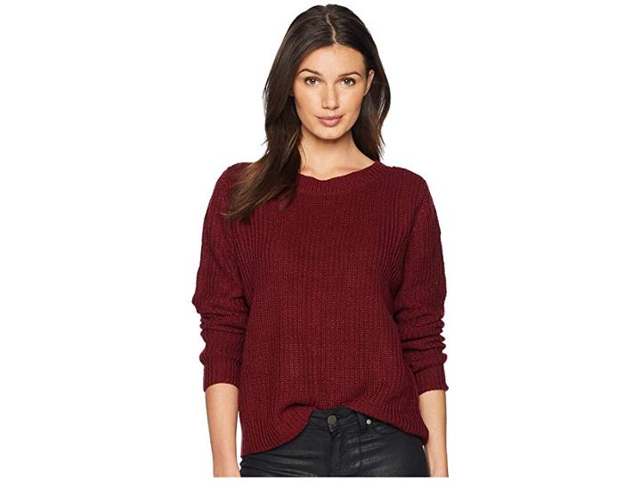 Jack By Bb Dakota Know Thy Self Crew Neck Back Cut Out Sweater (cranberry) Women's Sweater