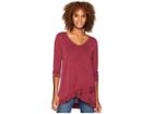 Mod-o-doc Sandwashed Modal Jersey 3/4 Sleeve Crossover Hem Tee (cranberry) Women's T Shirt