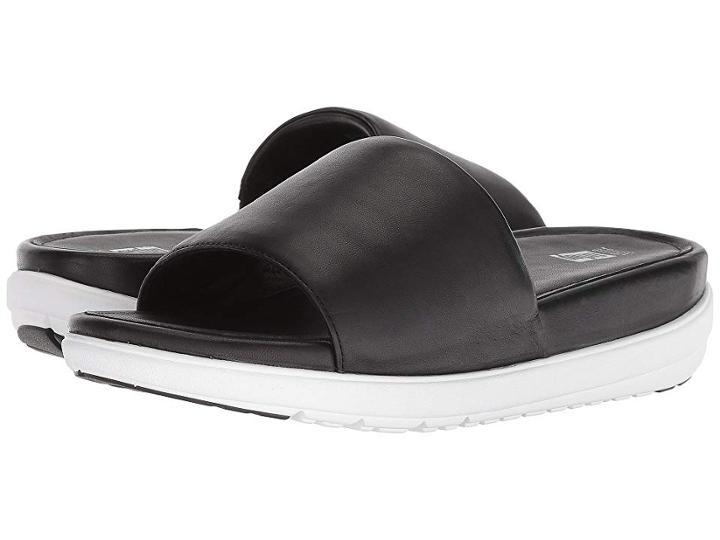 Fitflop Loosh Luxetm Leather Slide Sandals (black Leather) Women's  Shoes