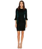 Donna Morgan Velvet 3/4 Sleeve Bodycon W/ Flared Sleeve (viridian Green) Women's Dress